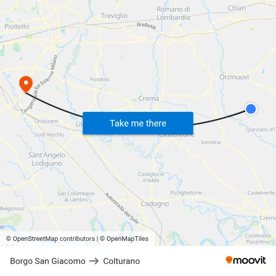 Borgo San Giacomo to Colturano map