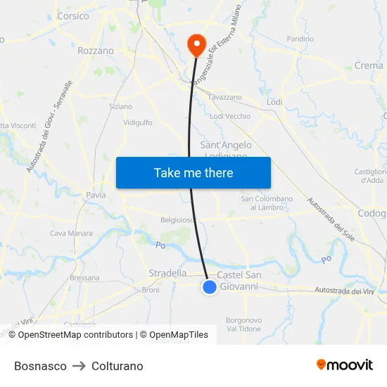Bosnasco to Colturano map