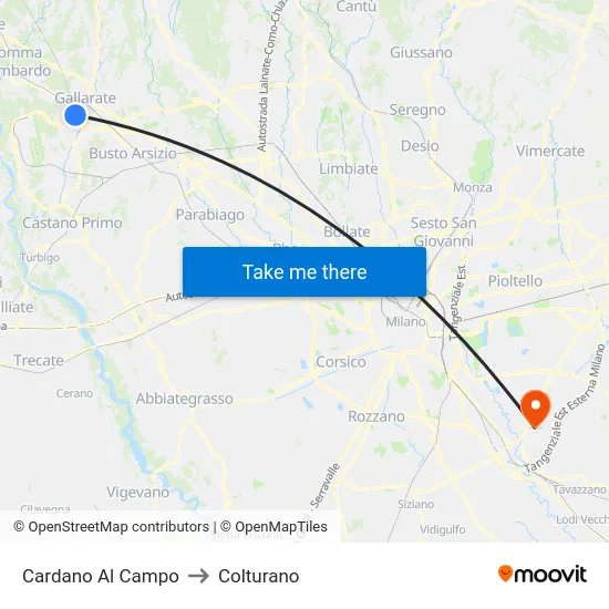 Cardano al Campo to Colturano map