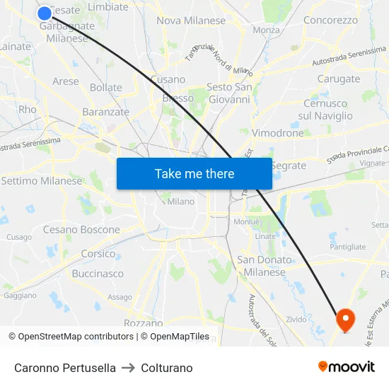Caronno Pertusella to Colturano map