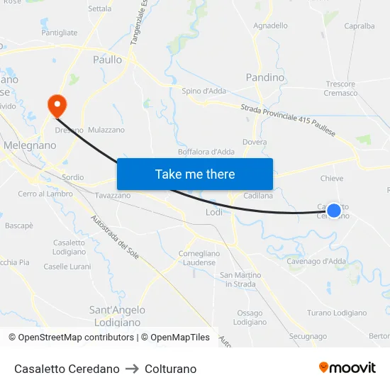 Casaletto Ceredano to Colturano map