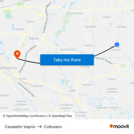 Casaletto Vaprio to Colturano map
