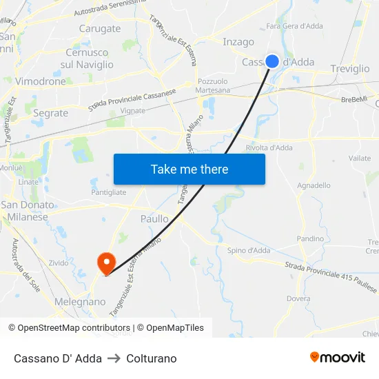 Cassano D'Adda to Colturano map