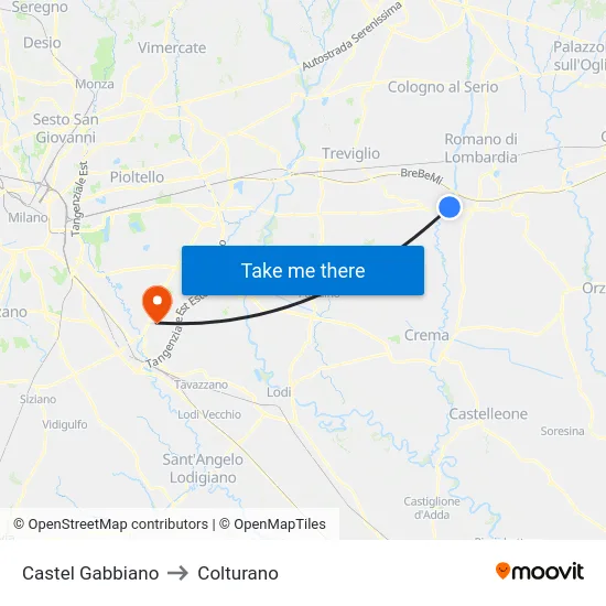 Castel Gabbiano to Colturano map