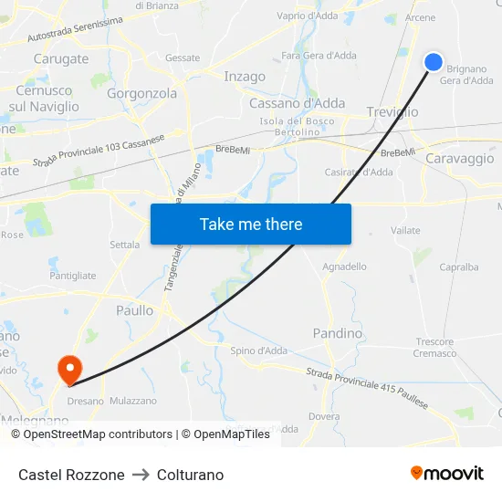 Castel Rozzone to Colturano map