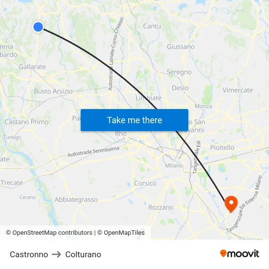 Castronno to Colturano map
