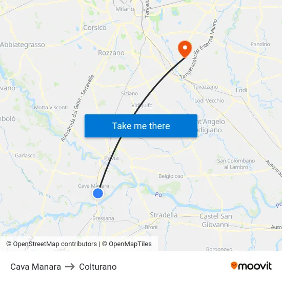Cava Manara to Colturano map