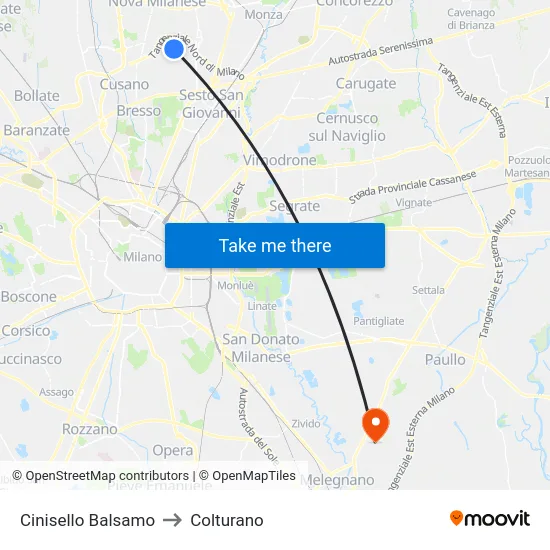 Cinisello Balsamo to Colturano map