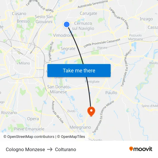 Cologno Monzese to Colturano map