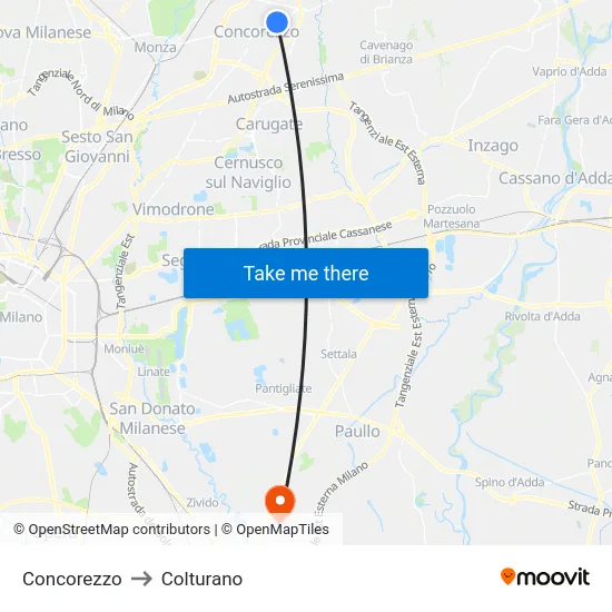 Concorezzo to Colturano map