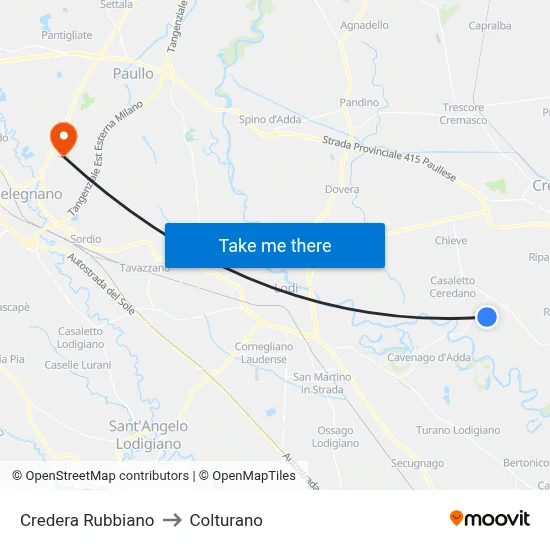 Credera Rubbiano to Colturano map