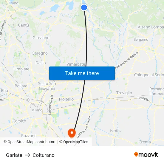Garlate to Colturano map