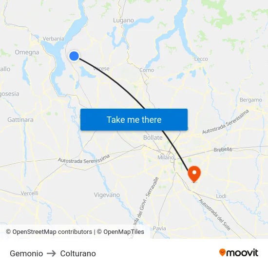 Gemonio to Colturano map
