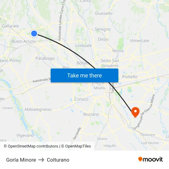 Gorla Minore to Colturano map
