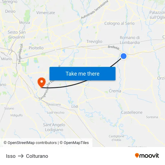 Isso to Colturano map