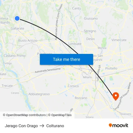 Jerago con Orago to Colturano map