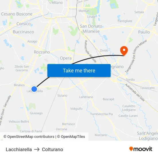 Lacchiarella to Colturano map