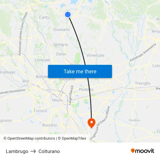Lambrugo to Colturano map