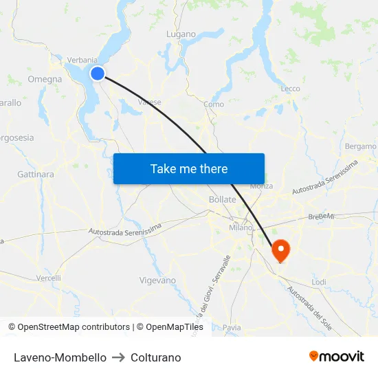 Laveno-Mombello to Colturano map