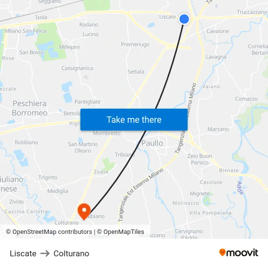 Liscate to Colturano map