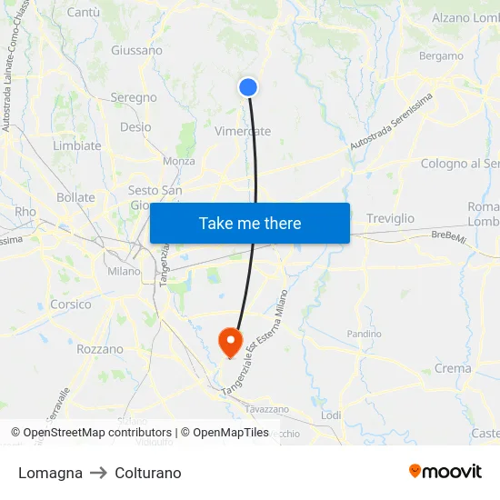 Lomagna to Colturano map