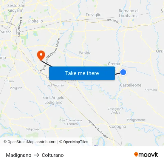 Madignano to Colturano map