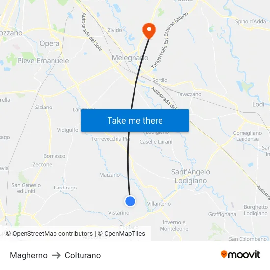 Magherno to Colturano map