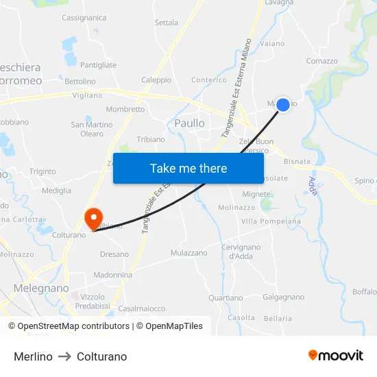 Merlino to Colturano map