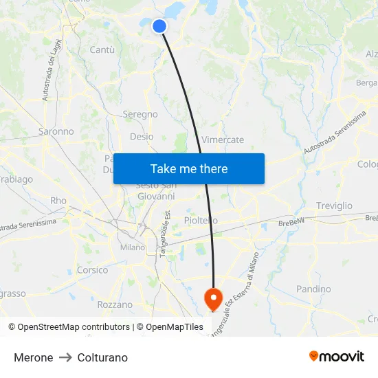 Merone to Colturano map