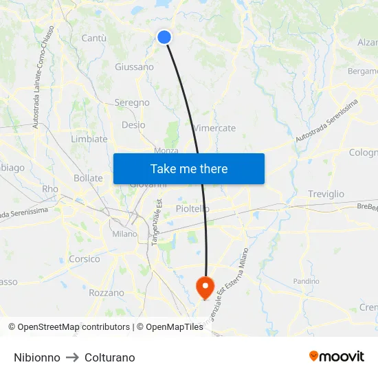 Nibionno to Colturano map