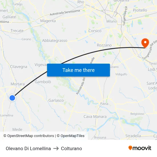 Olevano Di Lomellina to Colturano map