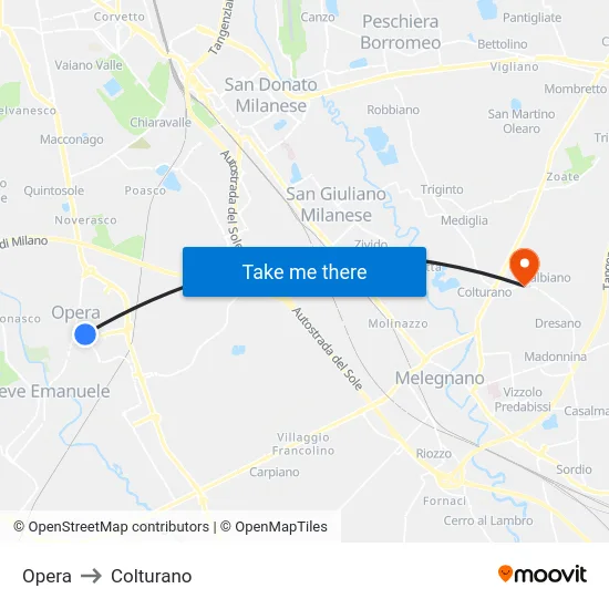 Opera to Colturano map