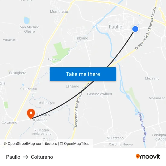 Paullo to Colturano map