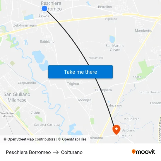 Peschiera Borromeo to Colturano map