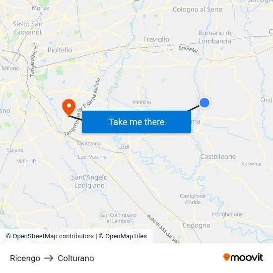 Ricengo to Colturano map
