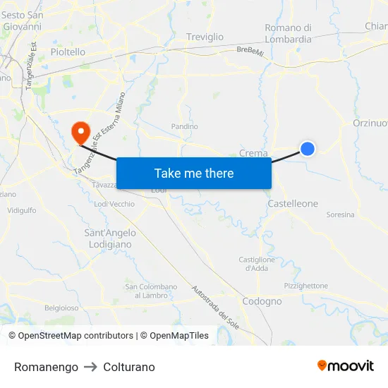 Romanengo to Colturano map