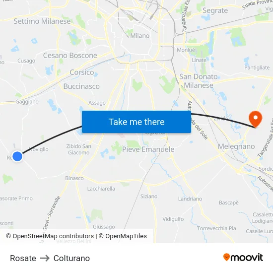 Rosate to Colturano map