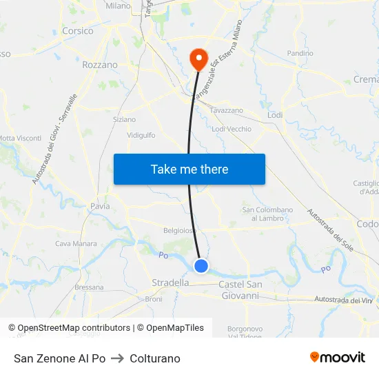 San Zenone al Po to Colturano map