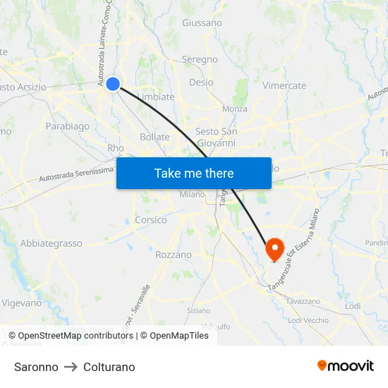 Saronno to Colturano map