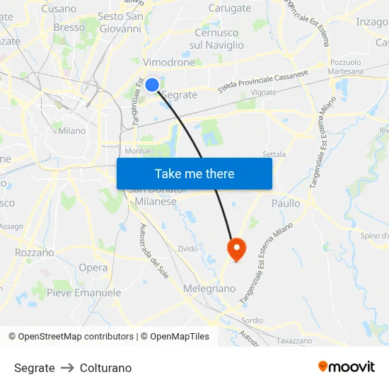 Segrate to Colturano map