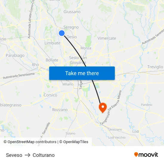 Seveso to Colturano map