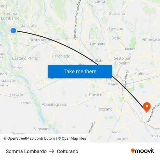 Somma Lombardo to Colturano map
