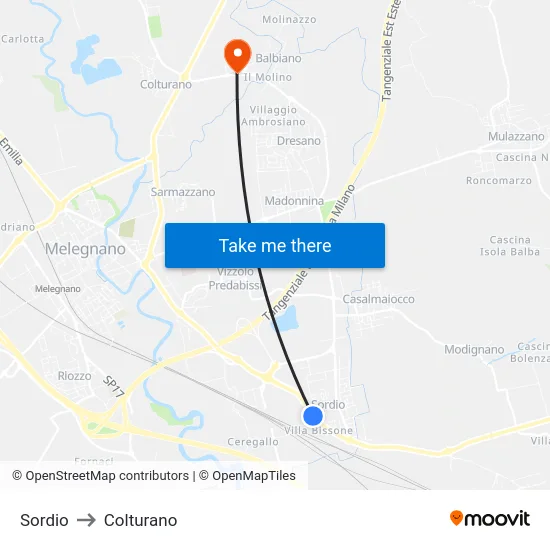 Sordio to Colturano map