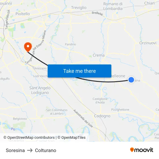 Soresina to Colturano map