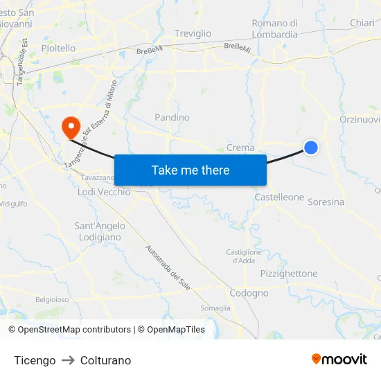 Ticengo to Colturano map