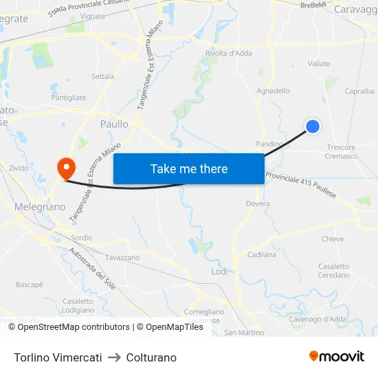 Torlino Vimercati to Colturano map
