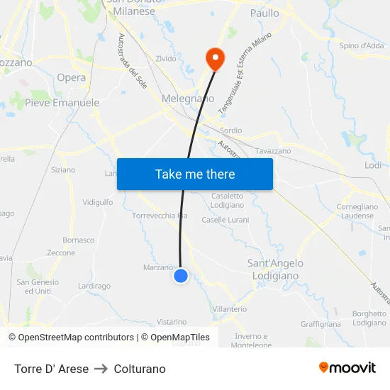 Torre D' Arese to Colturano map