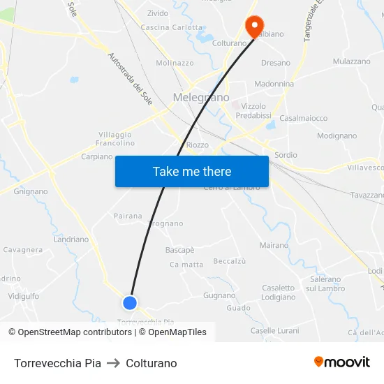 Torrevecchia Pia to Colturano map