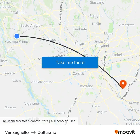 Vanzaghello to Colturano map