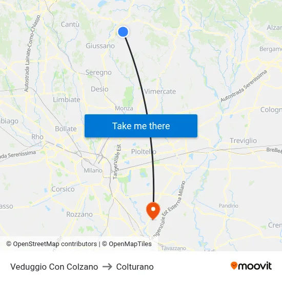Veduggio Con Colzano to Colturano map